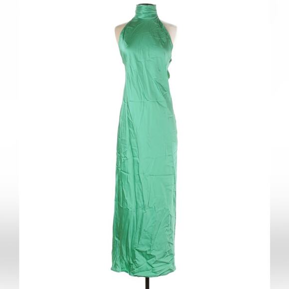 NWT Silk Maison Green Halter Cocktail Silk Maxi Dress S - Picture 4 of 12